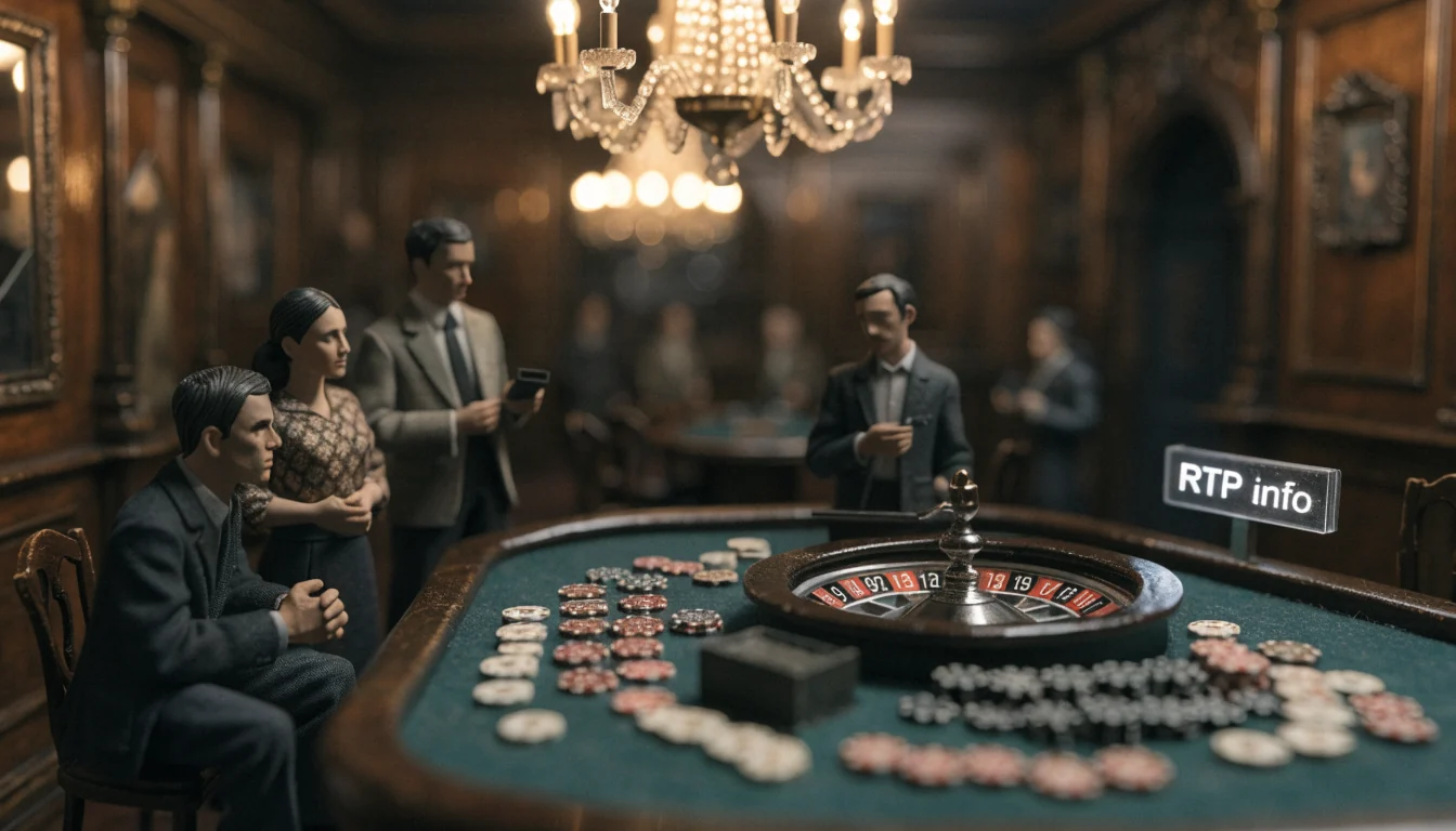 Roulette table with chips and RTP info sign