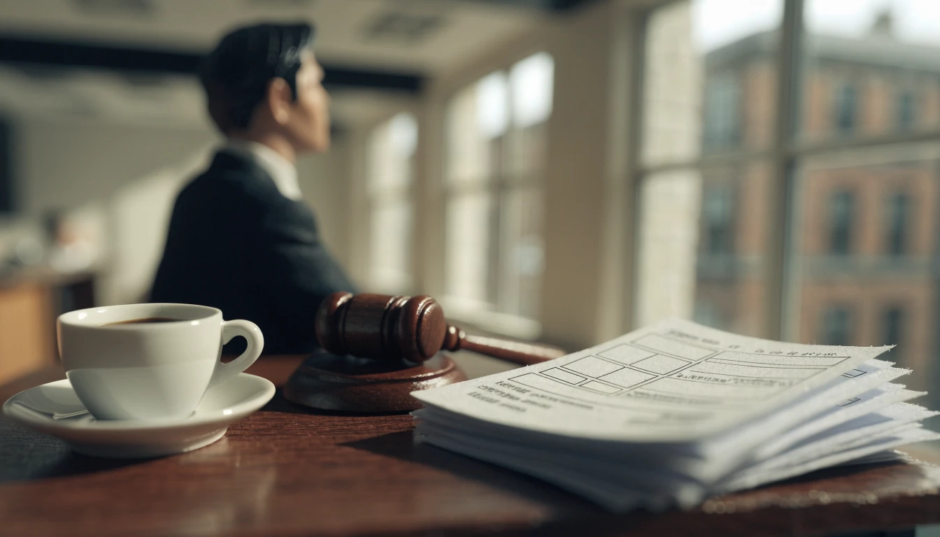 Legal documents and gavel on office desk